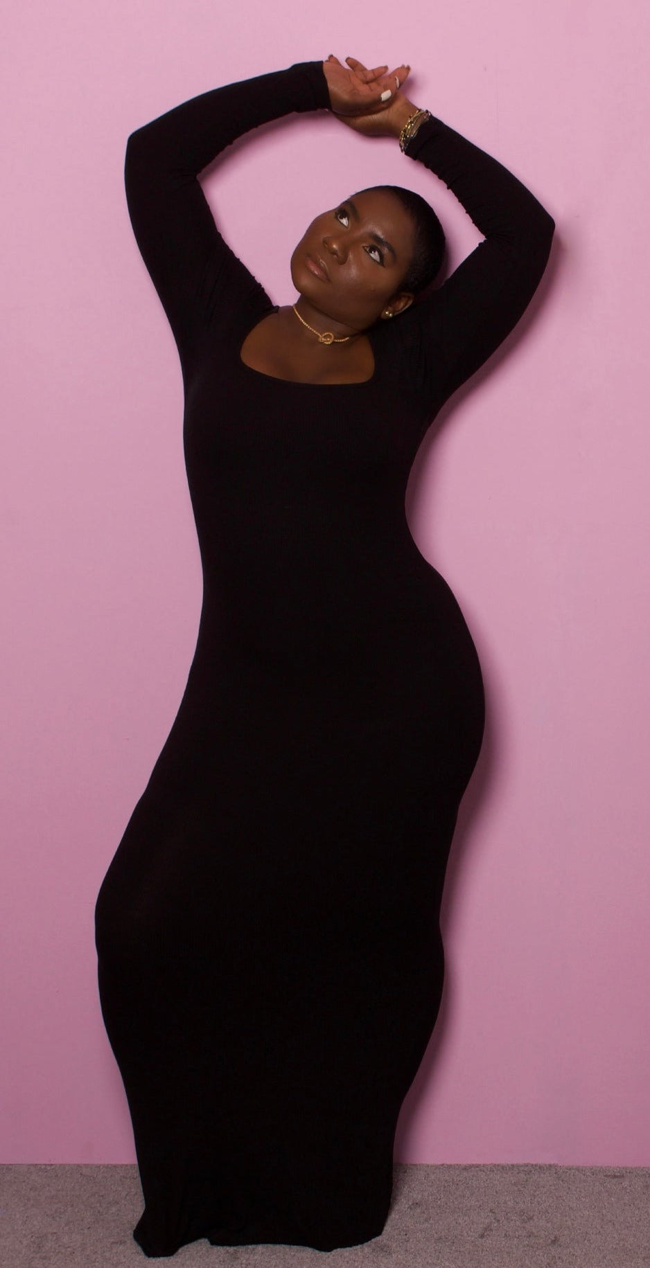 SKxN Luxe Built-in Shapewear Long Sleeves 360 Shaping Ribbed Tummy Control Dress
