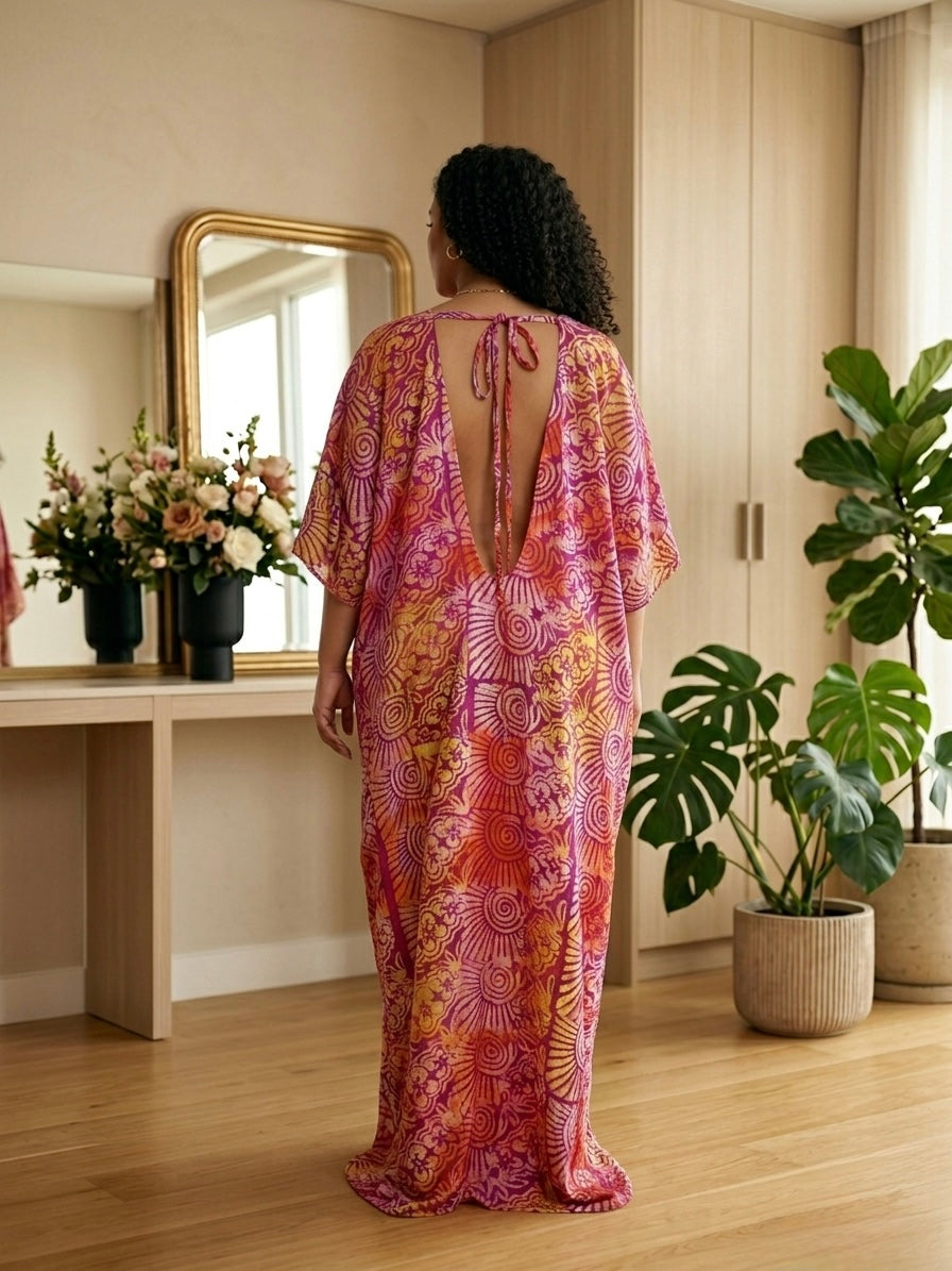 Multicoloured Print Open Back Oversized Maxi Dress Kaftan BouBou