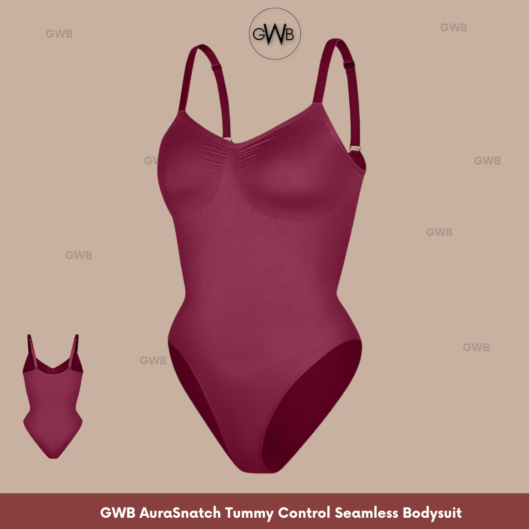 NEW! GWB AuraSnatch Tummy Control Butt Lift Seamless Bodysuit Maroon