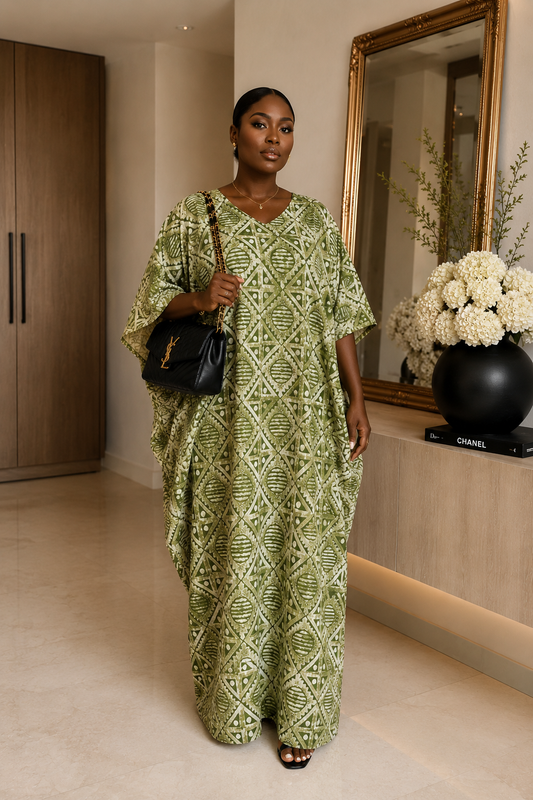 Luxury Green Fringe African Boubou Maxi Dress – Rich Aunty Kaftan for Women Size 8- 16