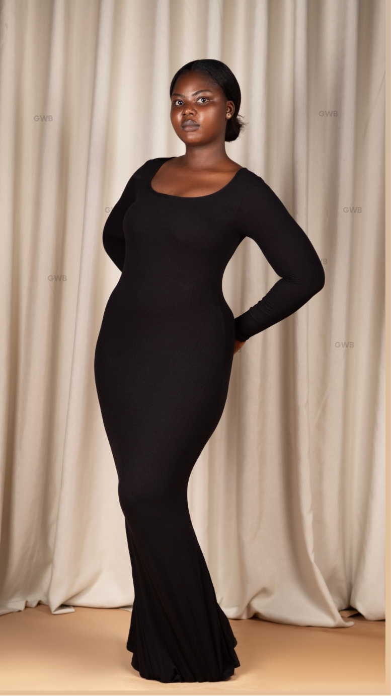 SKxN Luxe Built-in Shapewear Long Sleeves 360 Shaping Ribbed Tummy Control Dress