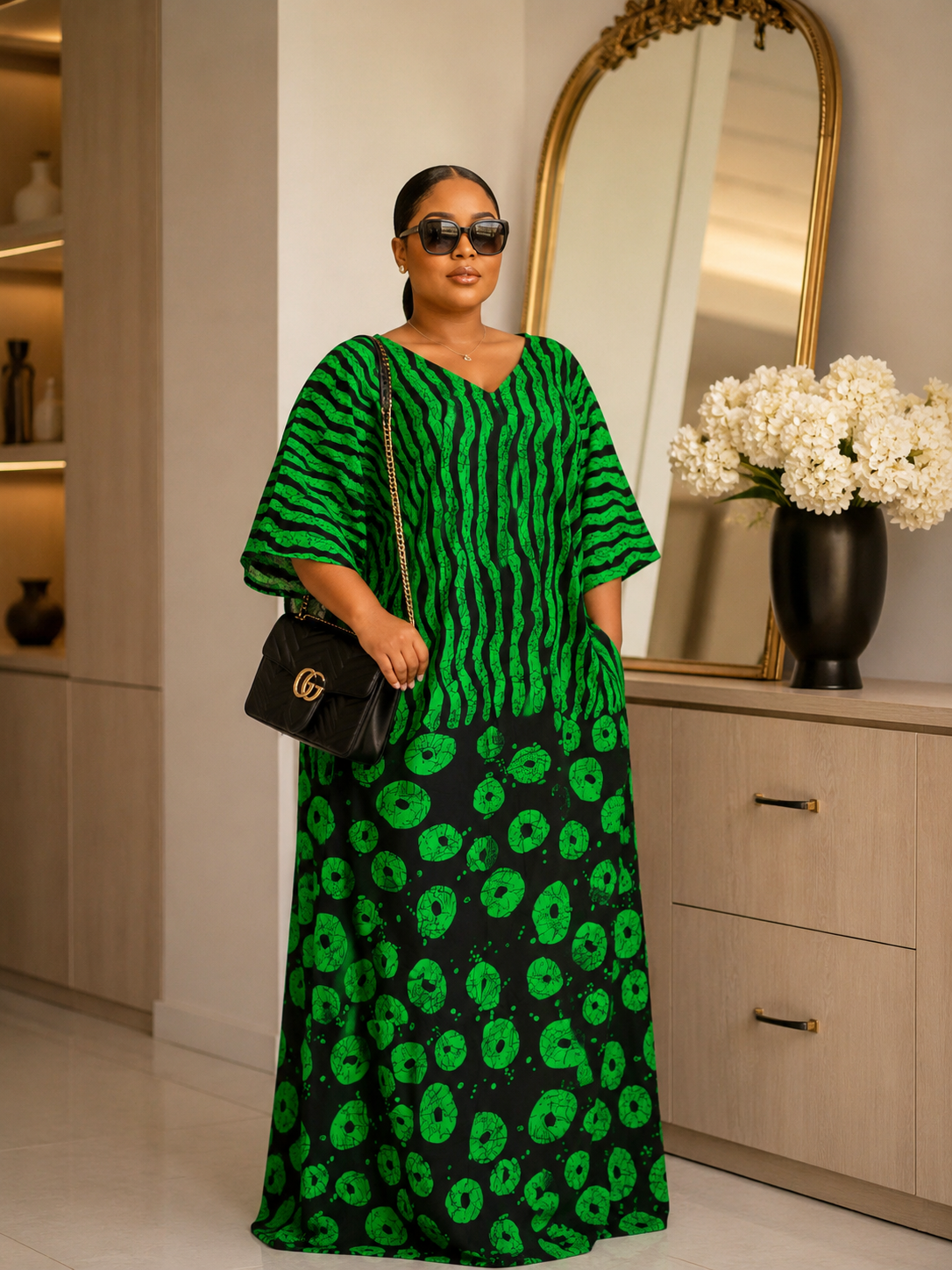 Emerald Majesty Luxury African Boubou Kaftan Maxi Dress – One Size UK 8-14