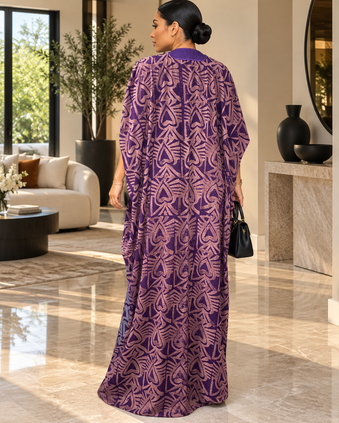 Purple Luxe African Crepe Embroidered Maxi Boubou Kaftan Dress | Elegant Oversized Occasion Wear Size 8-16