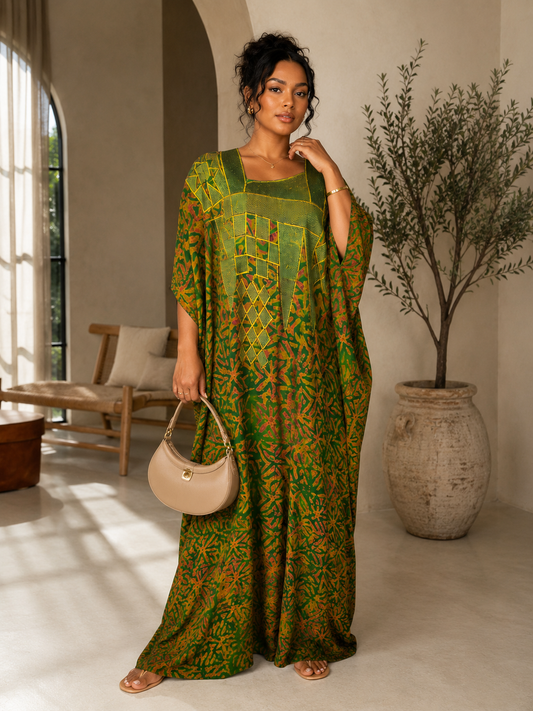 Emerald Luxe African Print Embroidered Maxi Boubou Kaftan Dress | Elegant Oversized Occasion Wear Size 8-16