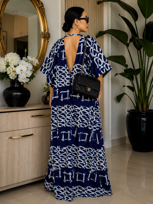 Purple Abstract Print Open Back Oversized Maxi Dress BouBou Kaftan