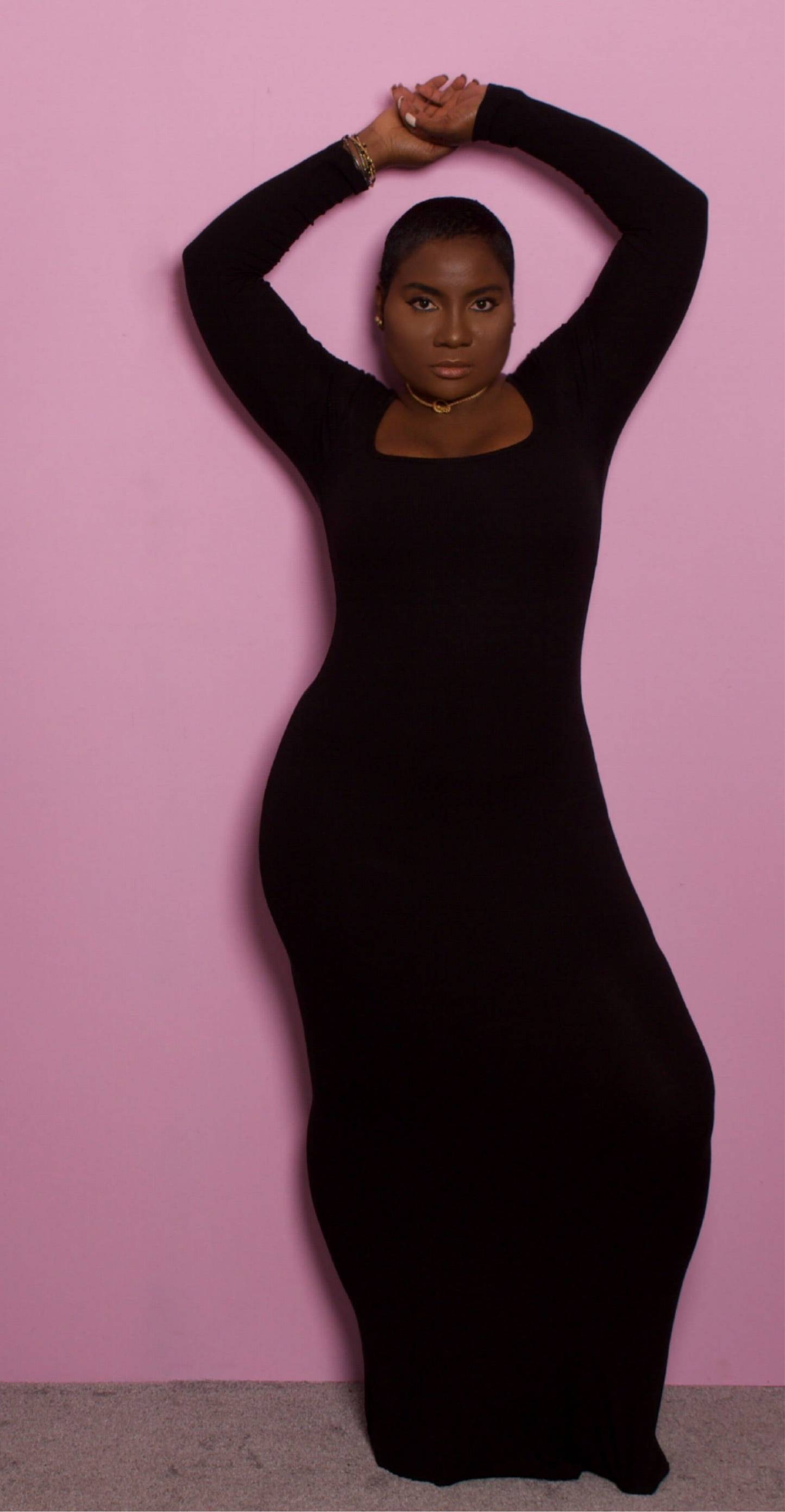 SKxN Luxe Built-in Shapewear Long Sleeves 360 Shaping Ribbed Tummy Control Dress