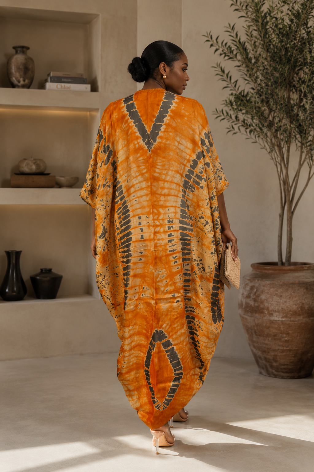Sunset Muse Ruched African Kaftan BouBou Maxi Dress