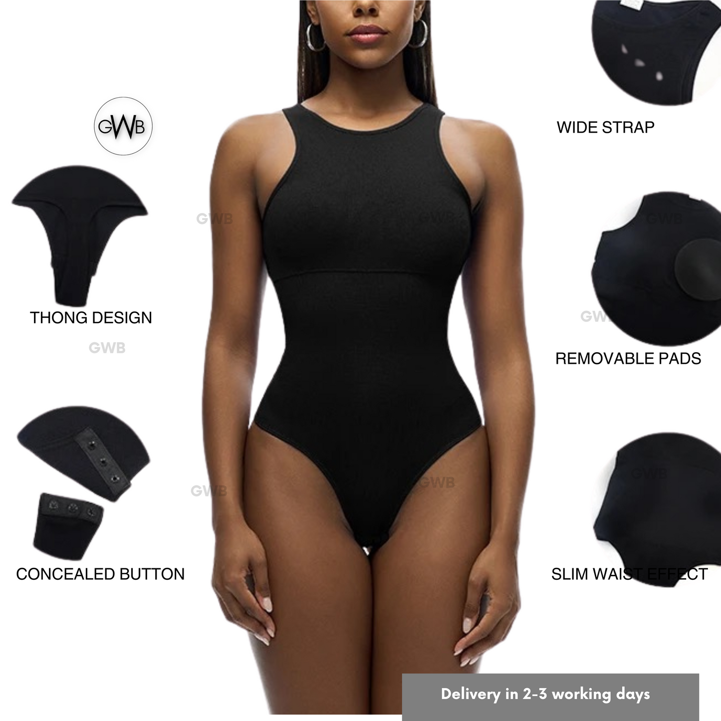 GWB Sculpt Me Swimwear Shape-wear Tummy Control Bodysuit Black