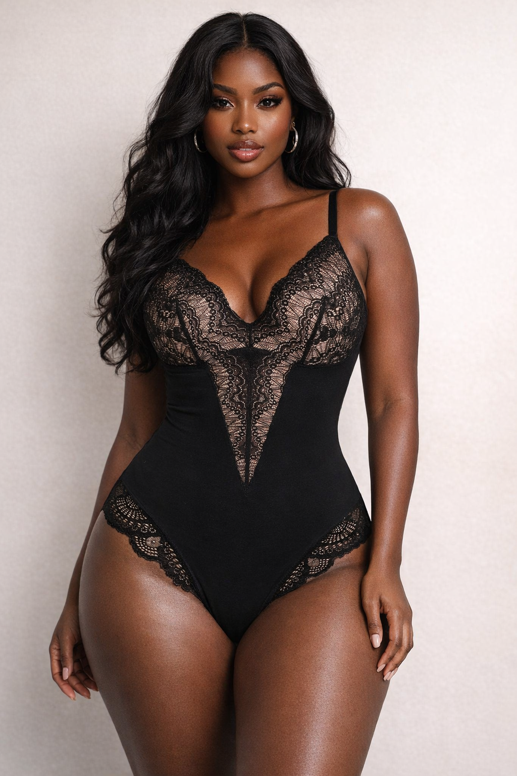 Date Night Lace- Trimmed Brown Shapewear Bodysuit
