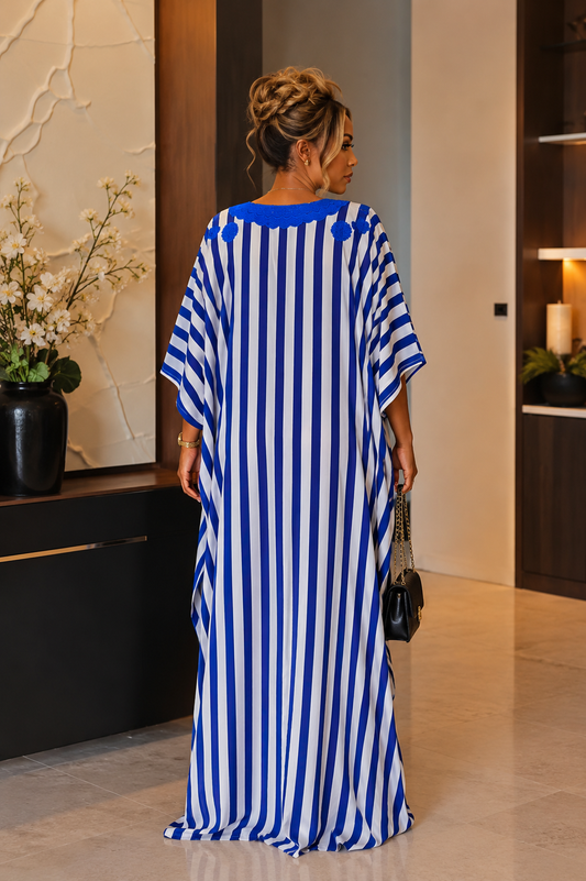 Azure Majesty Luxury Embroidered Boubou Maxi Dress Size 8- 16