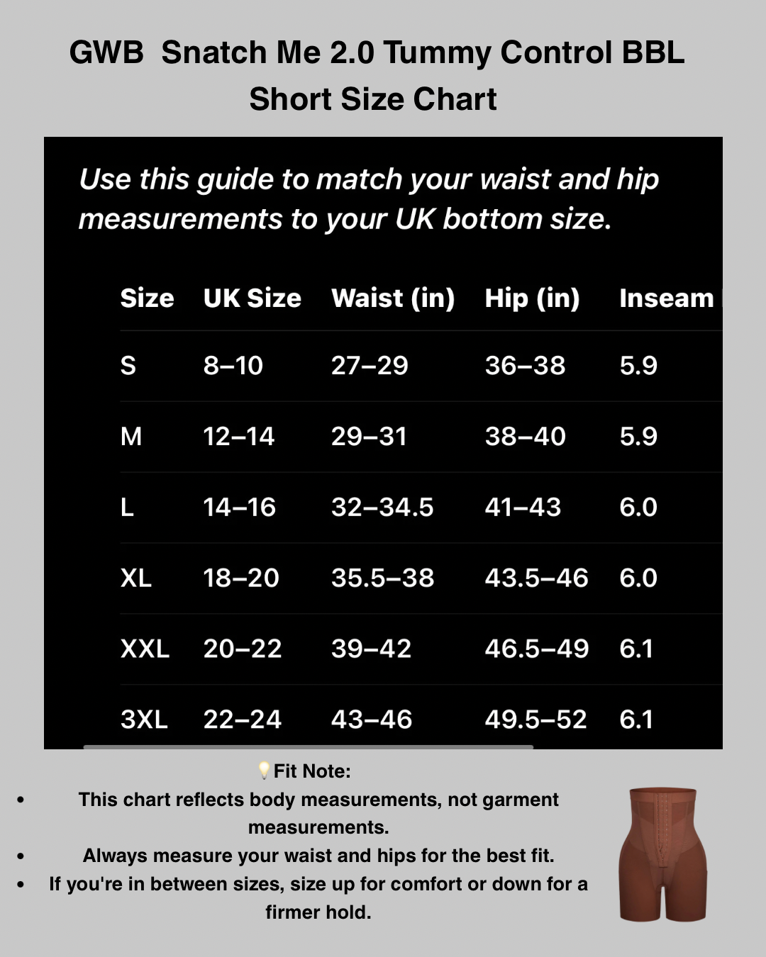 NEW! GWB Snatch Me Tummy Control BBL Short 2.0 - Black