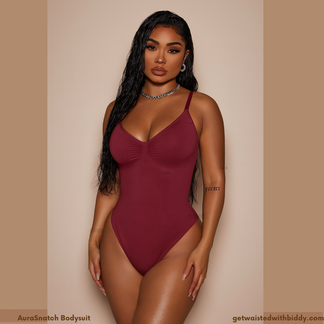 NEW! GWB AuraSnatch Tummy Control Butt Lift Seamless Bodysuit Maroon