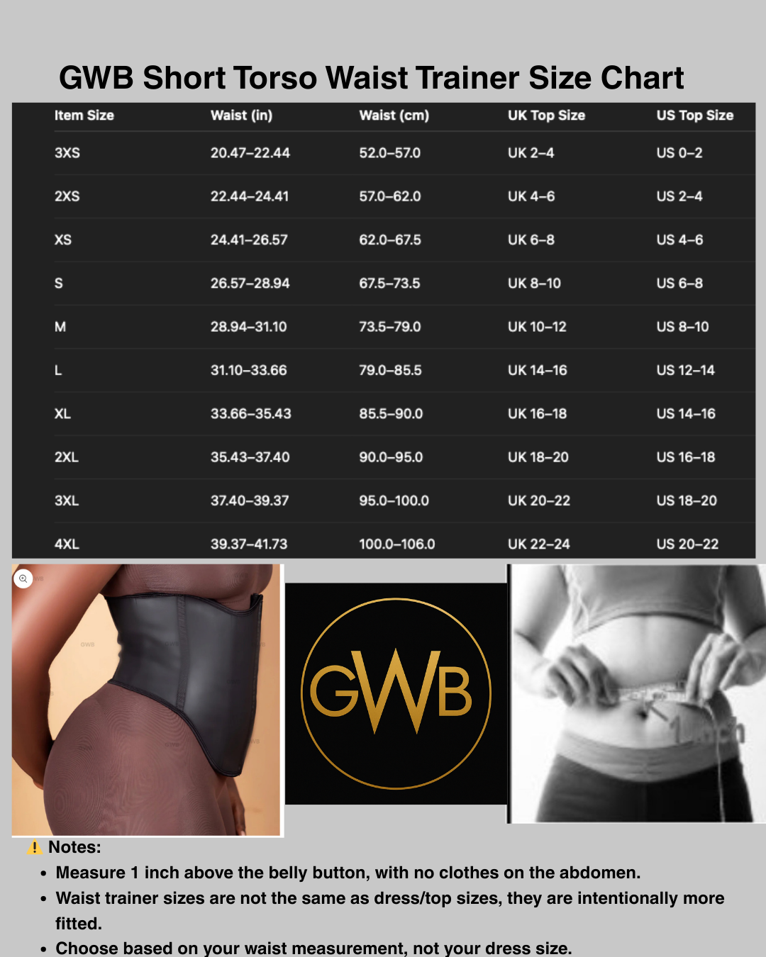 GWB Short Torso Waist Trainer Corset Girdle