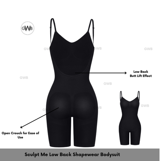 GWB Sculpt Me Low Back Butt Lift Bodysuit Tummy Control Shape-wear Black