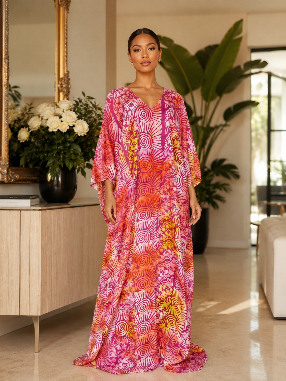 Multicoloured Print Open Back Oversized Maxi Dress Kaftan BouBou