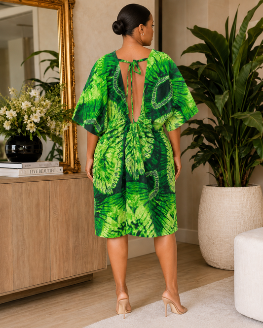 Oversized Green Tye-dye Knee Length Summer Shift Dress