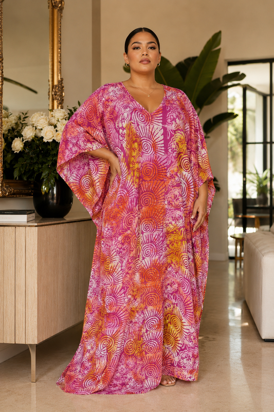 Multicoloured Print Open Back Oversized Maxi Dress Kaftan BouBou