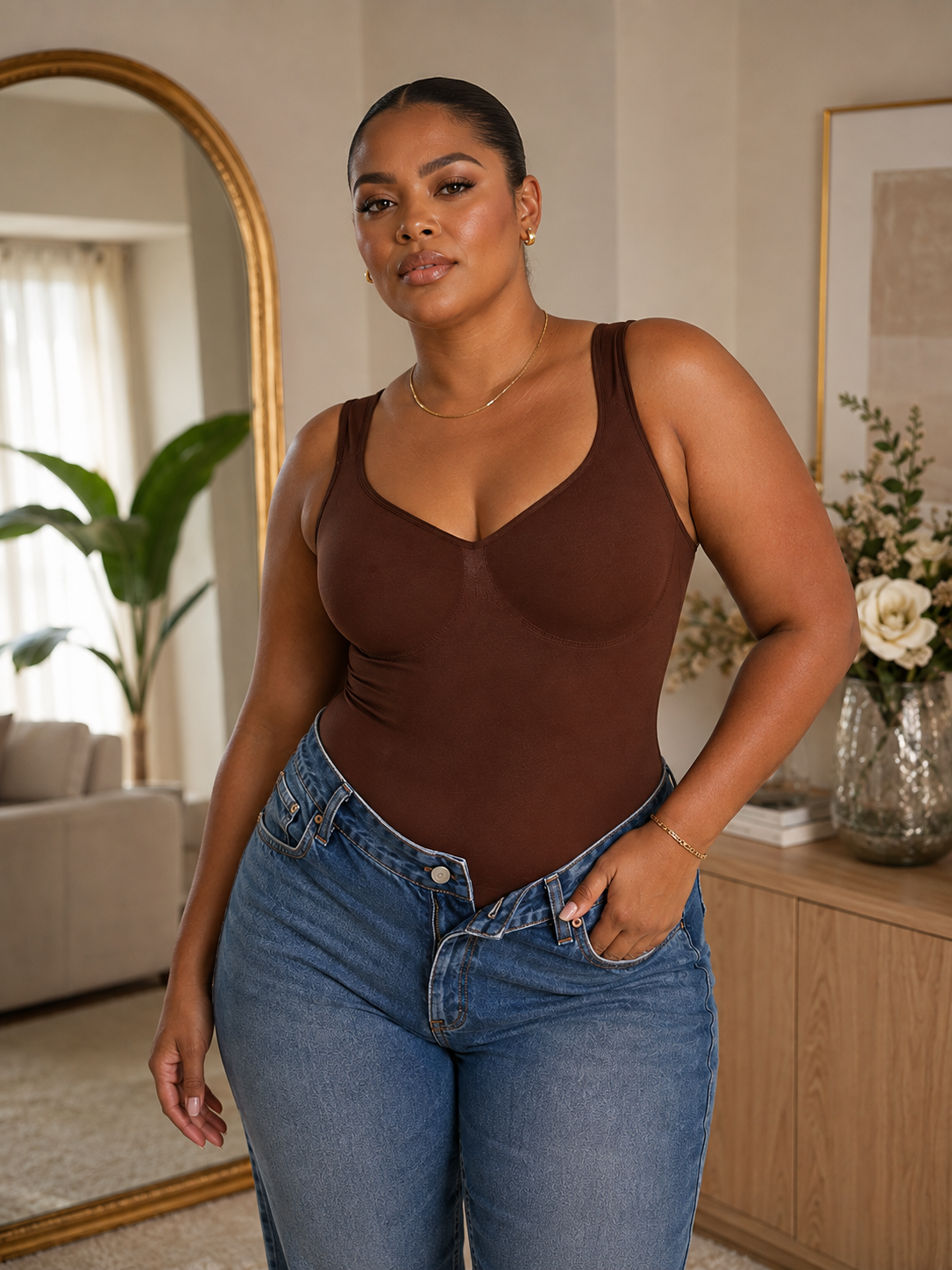 GWB Seamless Tummy Control Sculpting Bodysuit with Built-In Bust Support