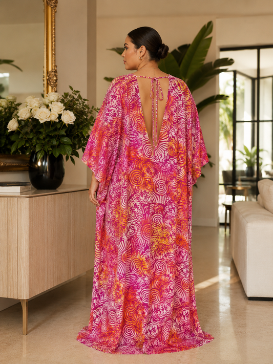 Multicoloured Print Open Back Oversized Maxi Dress Kaftan BouBou
