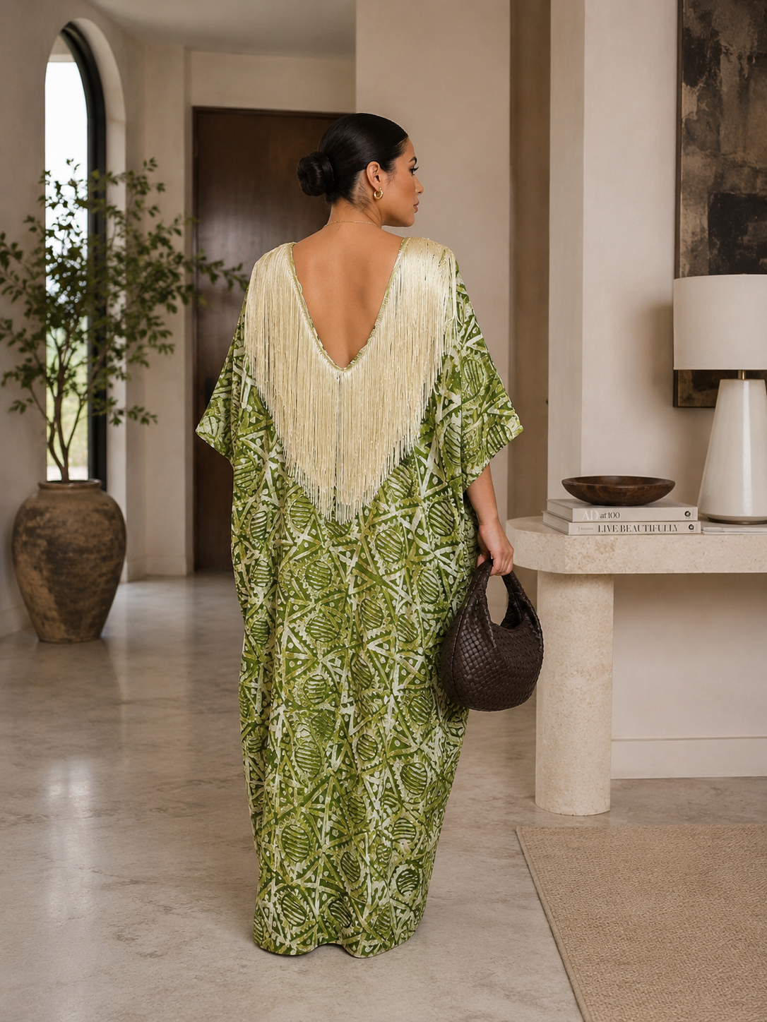 Luxury Green Fringe African Boubou Maxi Dress – Rich Aunty Kaftan for Women Size 8- 16