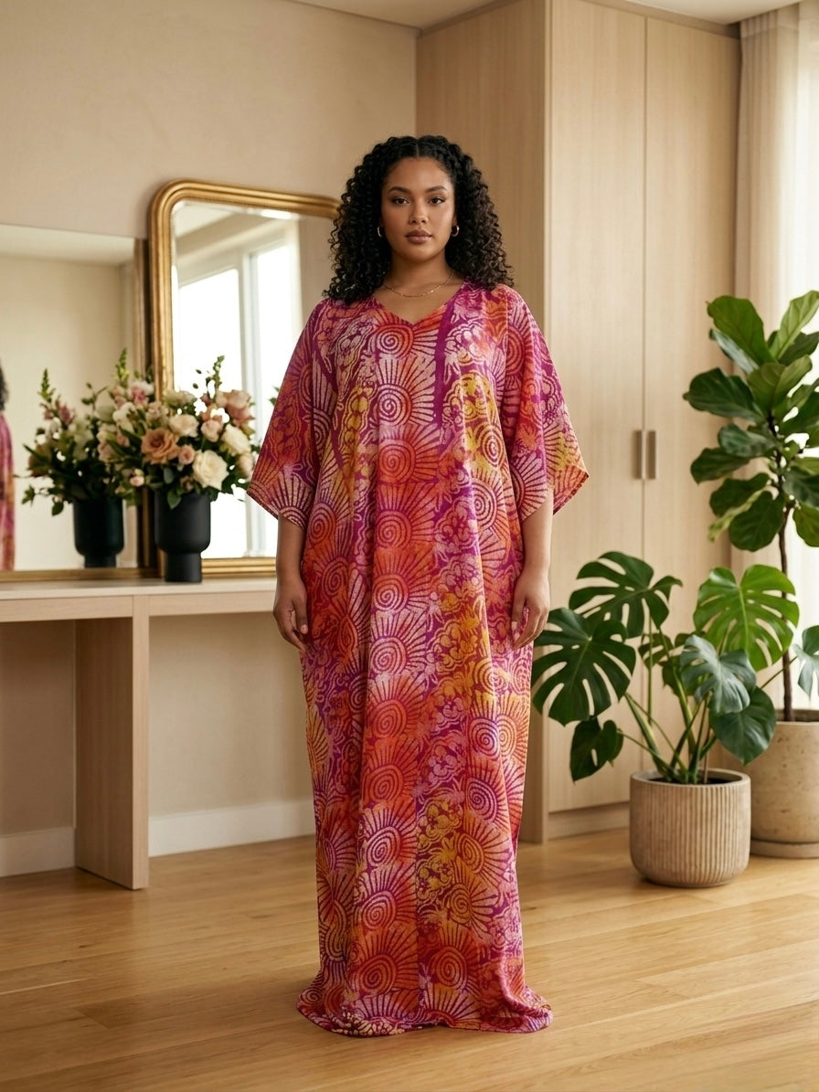 Multicoloured Print Open Back Oversized Maxi Dress Kaftan BouBou