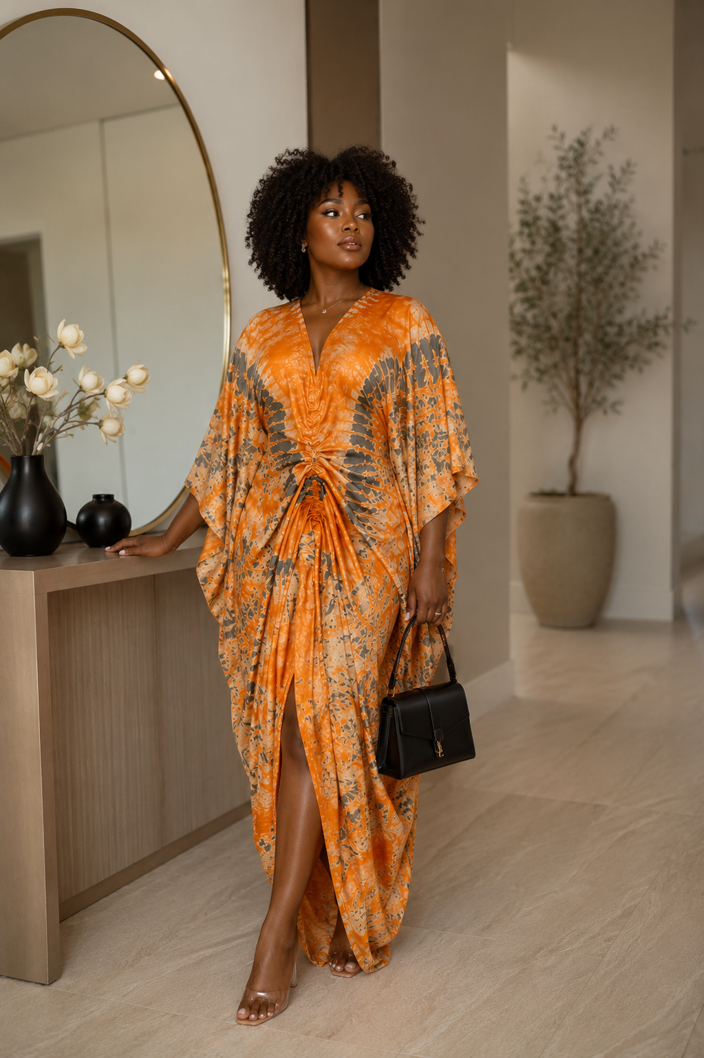 Sunset Muse Ruched African Kaftan BouBou Maxi Dress
