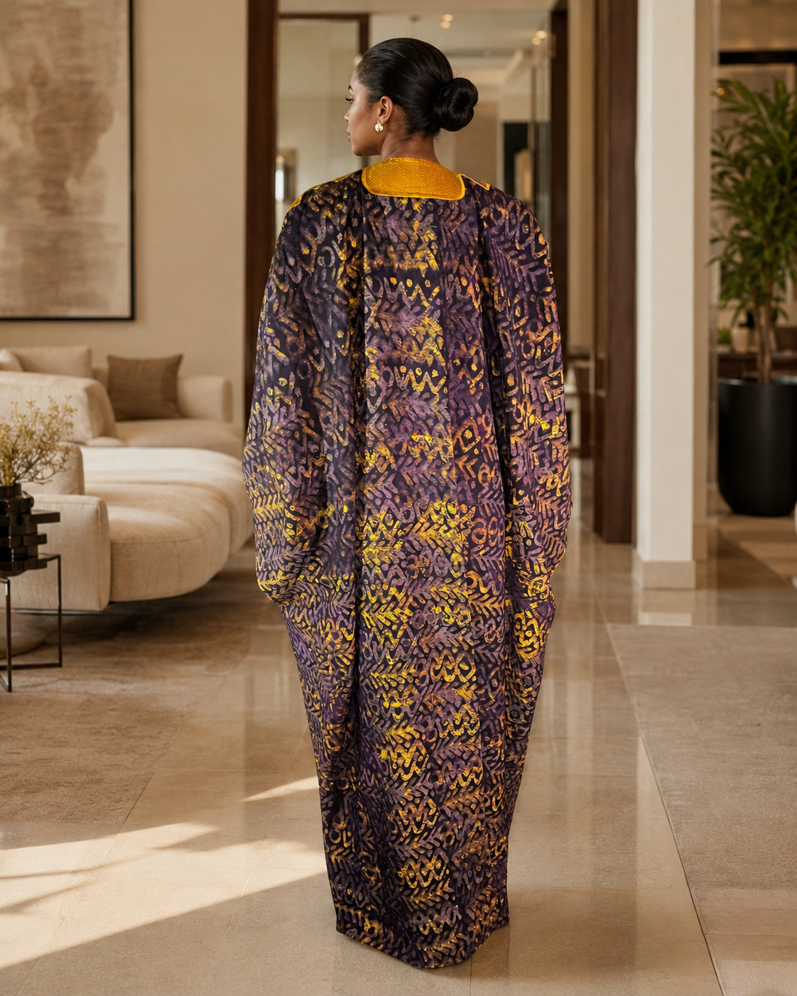 Luxe African Crepe Gold Embroidered Maxi Boubou Kaftan Dress | Elegant Oversized Occasion Wear Size 8-16 Purple