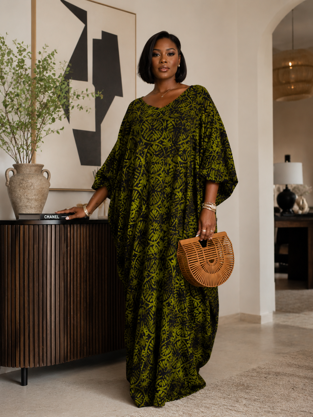 Emerald Crepe Tie-Dye Boubou  Kaftan Maxi Dress Summer Size 8-16