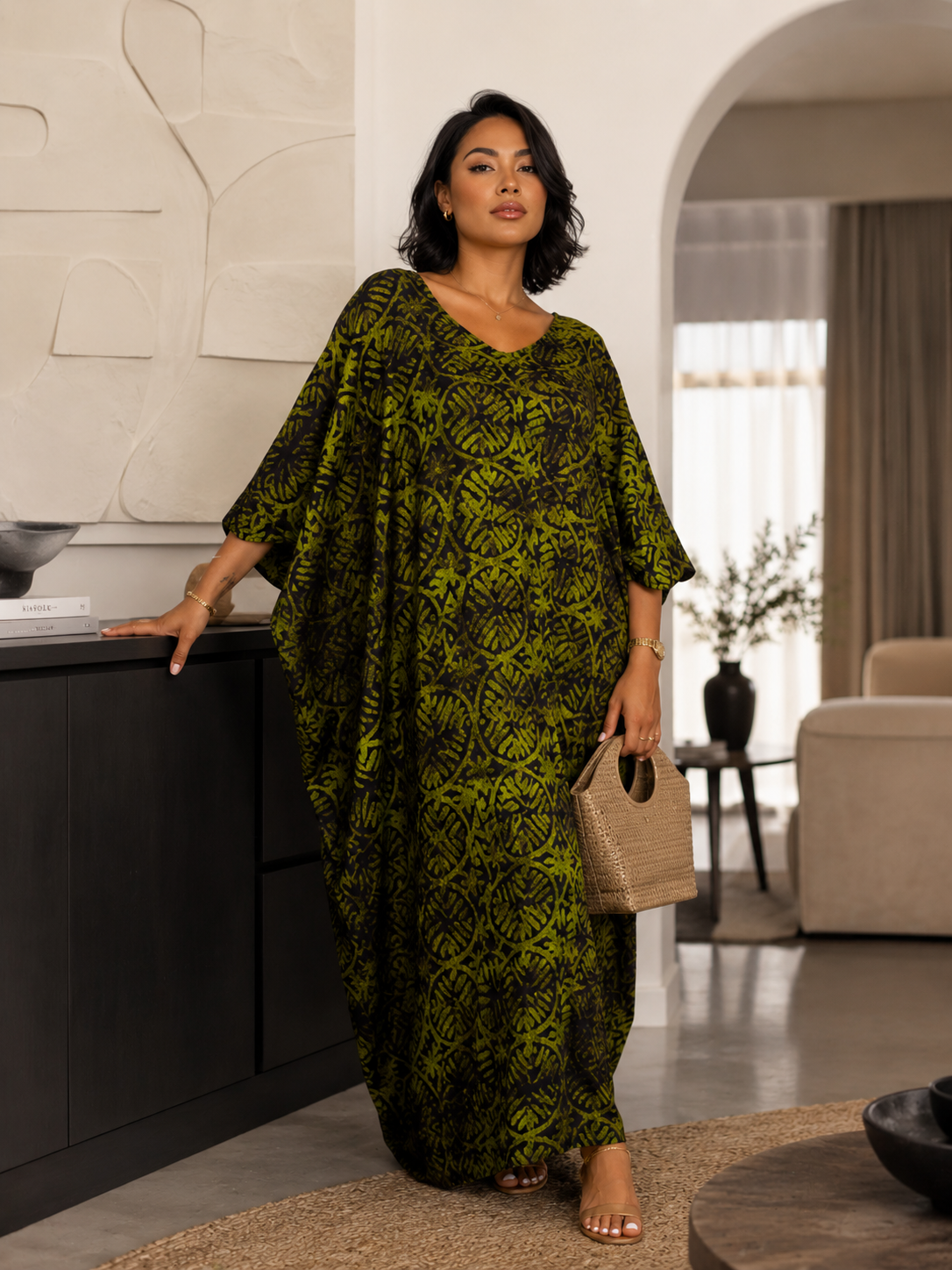 Emerald Crepe Tie-Dye Boubou  Kaftan Maxi Dress Summer Size 8-16