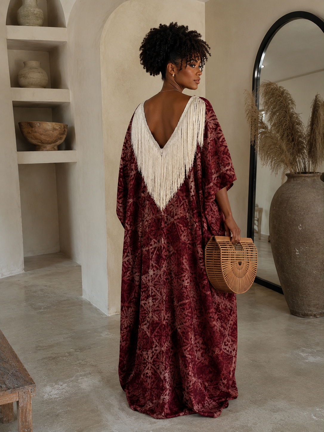 Luxury Maroon Fringe African Boubou Maxi Dress – Rich Aunty Kaftan for Women Size 8- 16