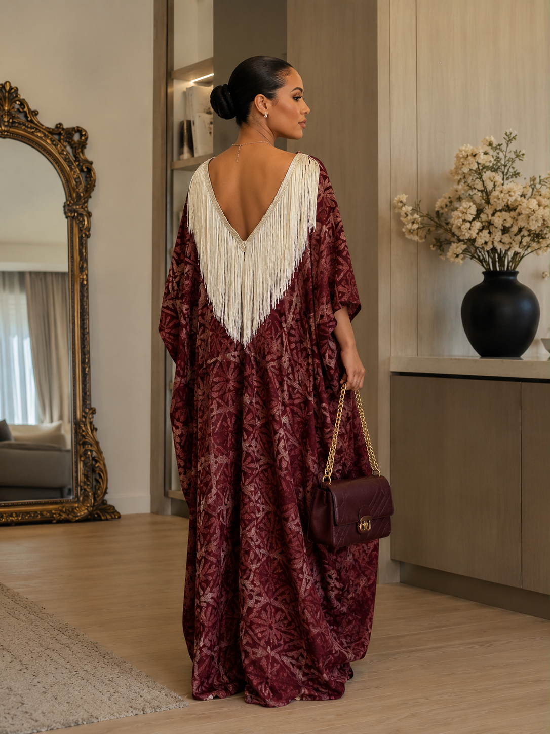 Luxury Maroon Fringe African Boubou Maxi Dress – Rich Aunty Kaftan for Women Size 8- 16