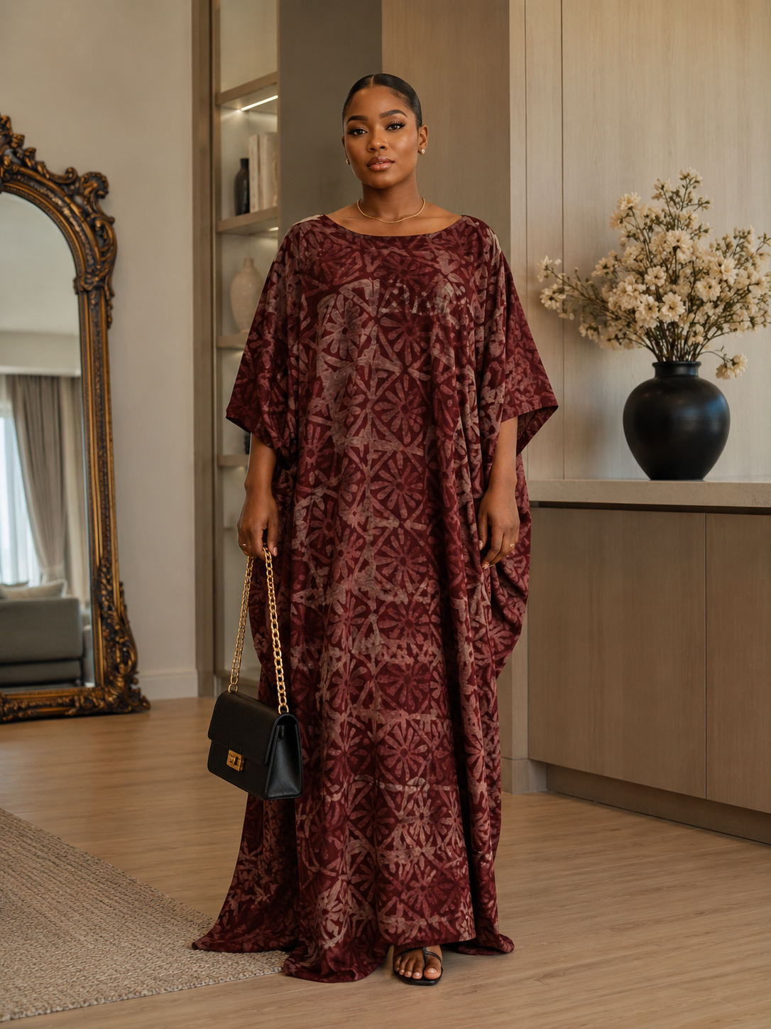 Luxury Maroon Fringe African Boubou Maxi Dress – Rich Aunty Kaftan for Women Size 8- 16
