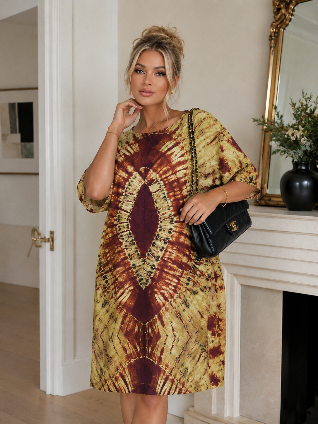 Nude Mocha Tie Dye Kaftan Open Back African BouBou Short Summer Dress