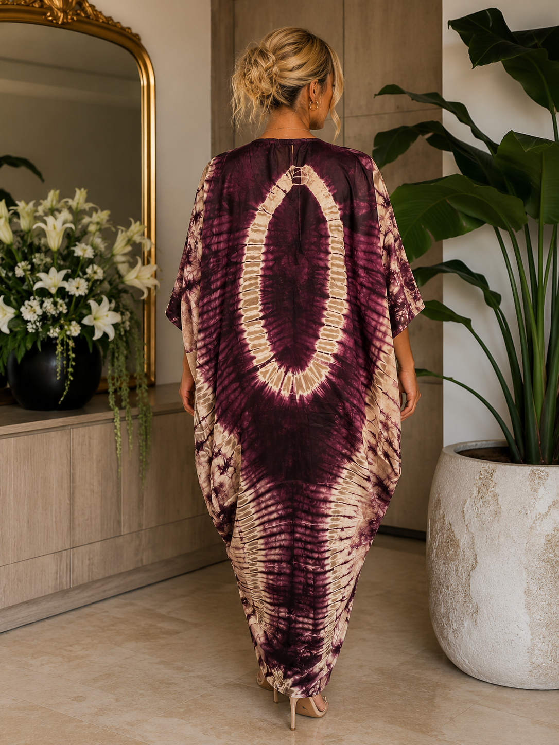 GWB Bordeaux Muse Tie-Dye Luxe Kaftan BouBou Dress One Size 8-14
