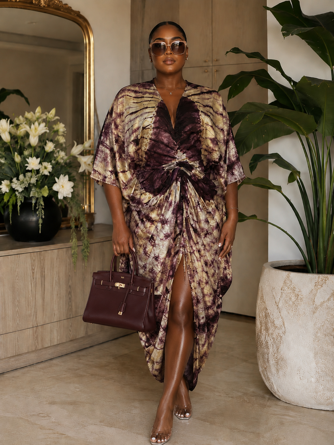GWB Bordeaux Muse Tie-Dye Luxe Kaftan BouBou Dress One Size 8-14
