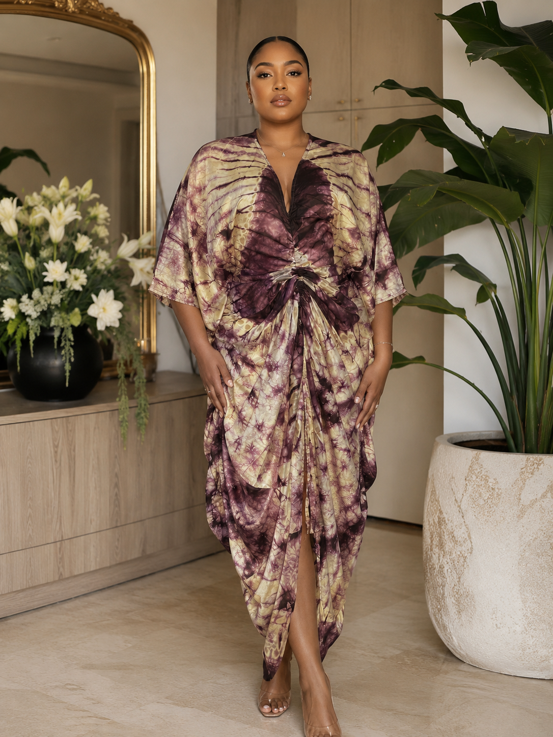 GWB Bordeaux Muse Tie-Dye Luxe Kaftan BouBou Dress One Size 8-14