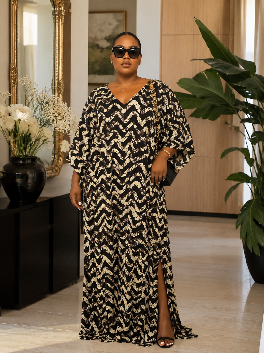 Abstract Print Open Back Oversized Maxi Dress BouBou Kaftan