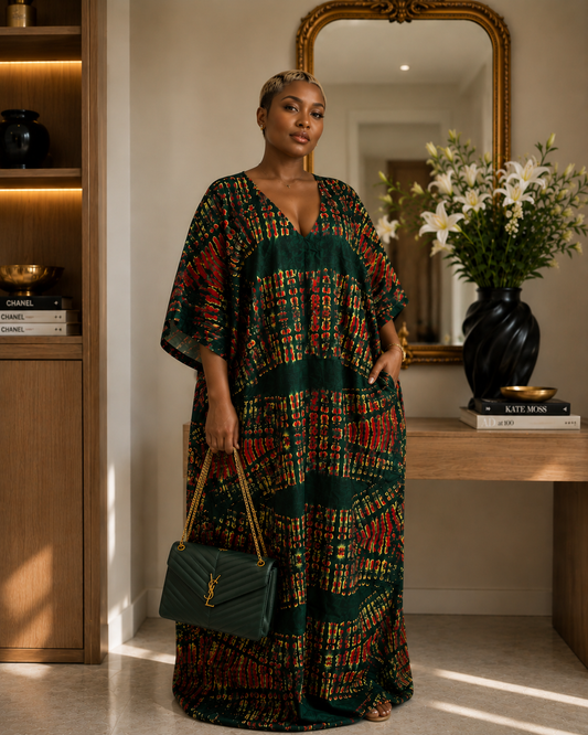 Rich Aunty Emerald Luxe African Boubou Kaftan Maxi Dress – One Size UK 8-14