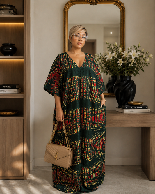 Rich Aunty Emerald Luxe African Boubou Kaftan Maxi Dress – One Size UK 8-14