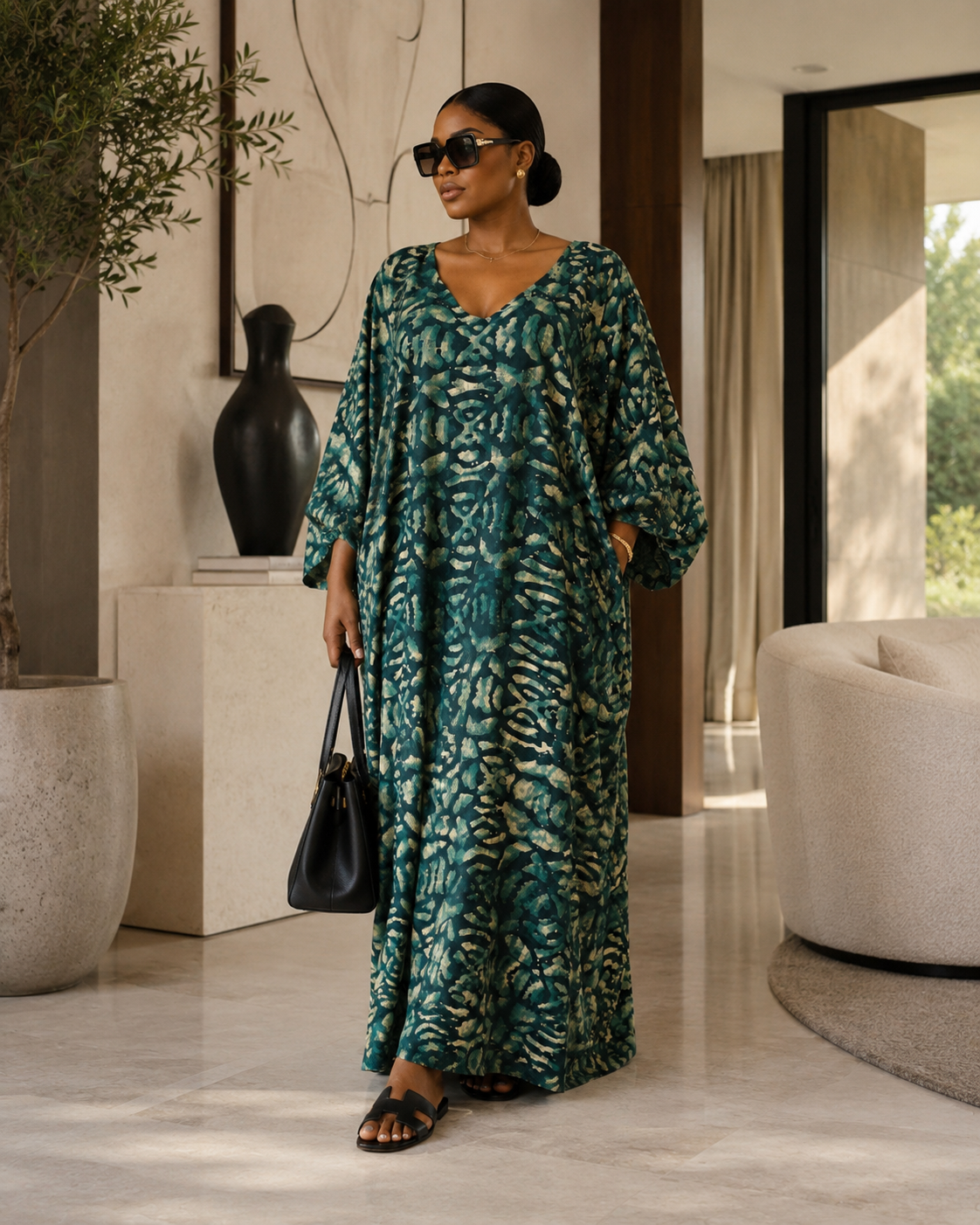 Oversized Green African Tie-Dye Boubou  Kaftan Maxi Dress Summer Size 12-16
