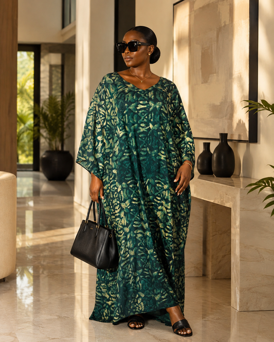 Oversized Green African Tie-Dye Boubou  Kaftan Maxi Dress Summer Size 12-16
