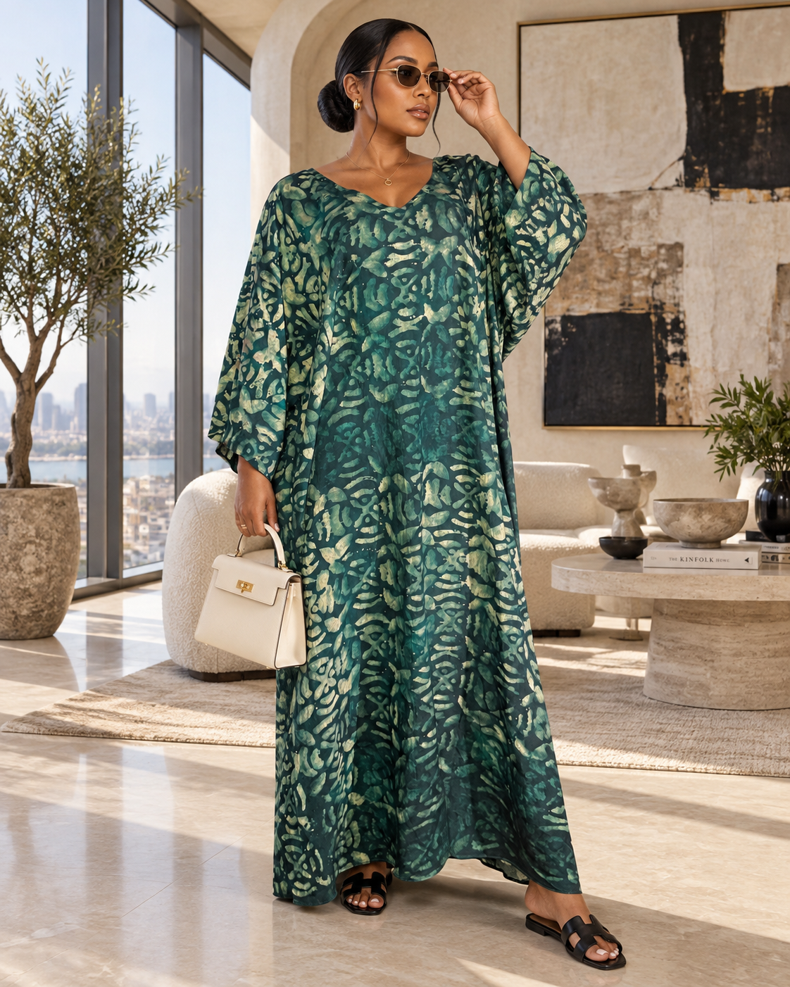 Oversized Green African Tie-Dye Boubou  Kaftan Maxi Dress Summer Size 12-16