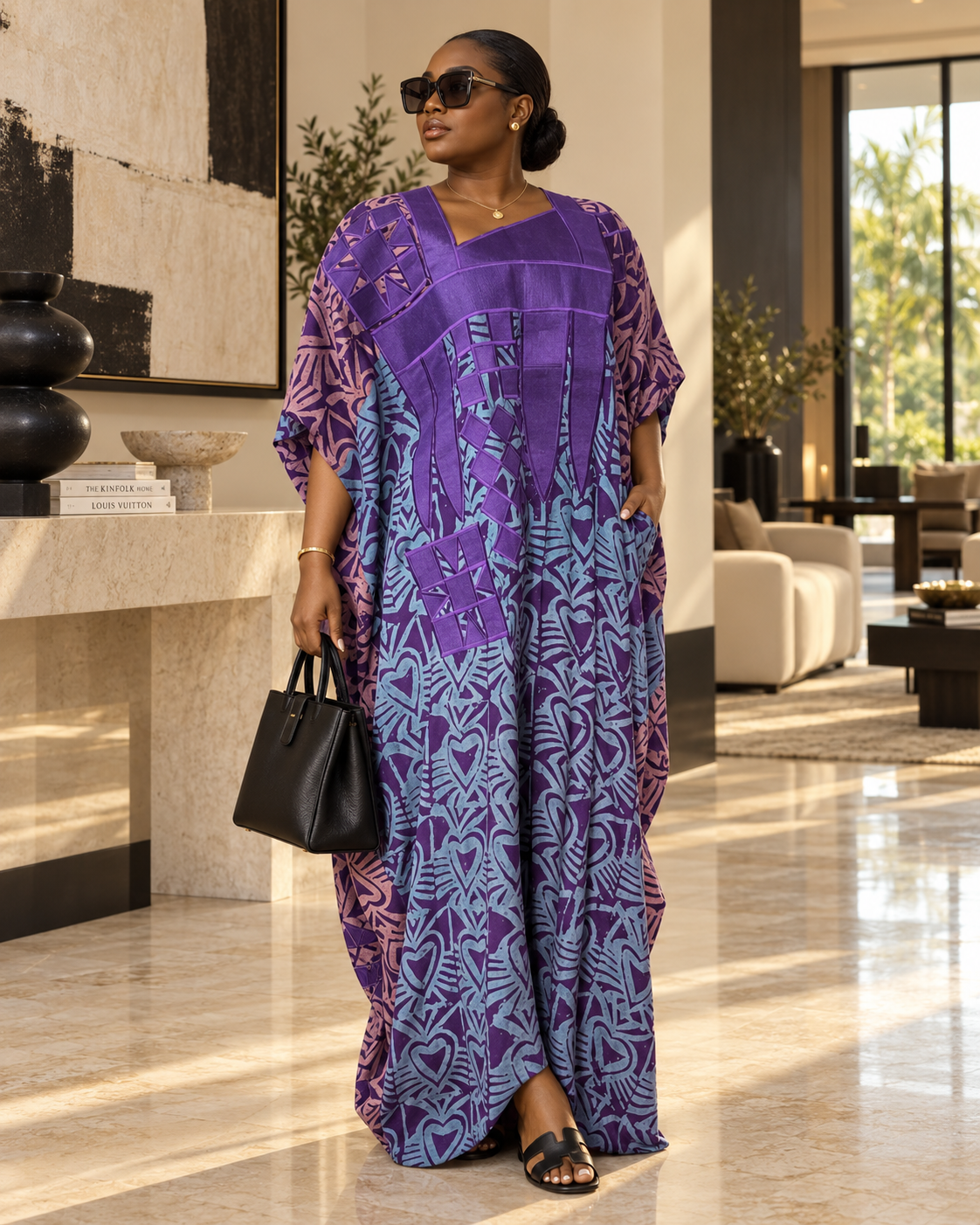 Purple Luxe African Crepe Embroidered Maxi Boubou Kaftan Dress | Elegant Oversized Occasion Wear Size 8-16
