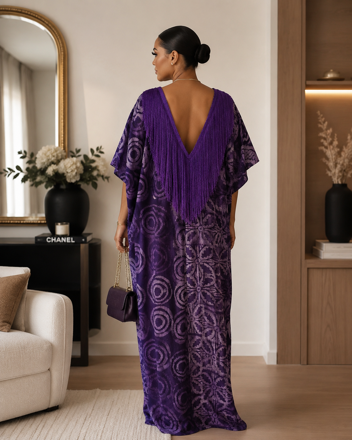 Luxury Purple Fringe African Boubou Maxi Dress – Rich Aunty Kaftan for Women Size 8- 16
