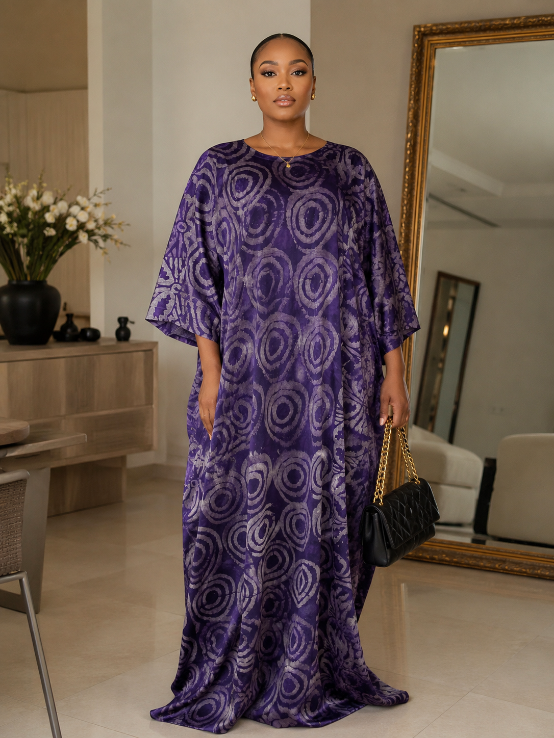 Luxury Purple Fringe African Boubou Maxi Dress – Rich Aunty Kaftan for Women Size 8- 16