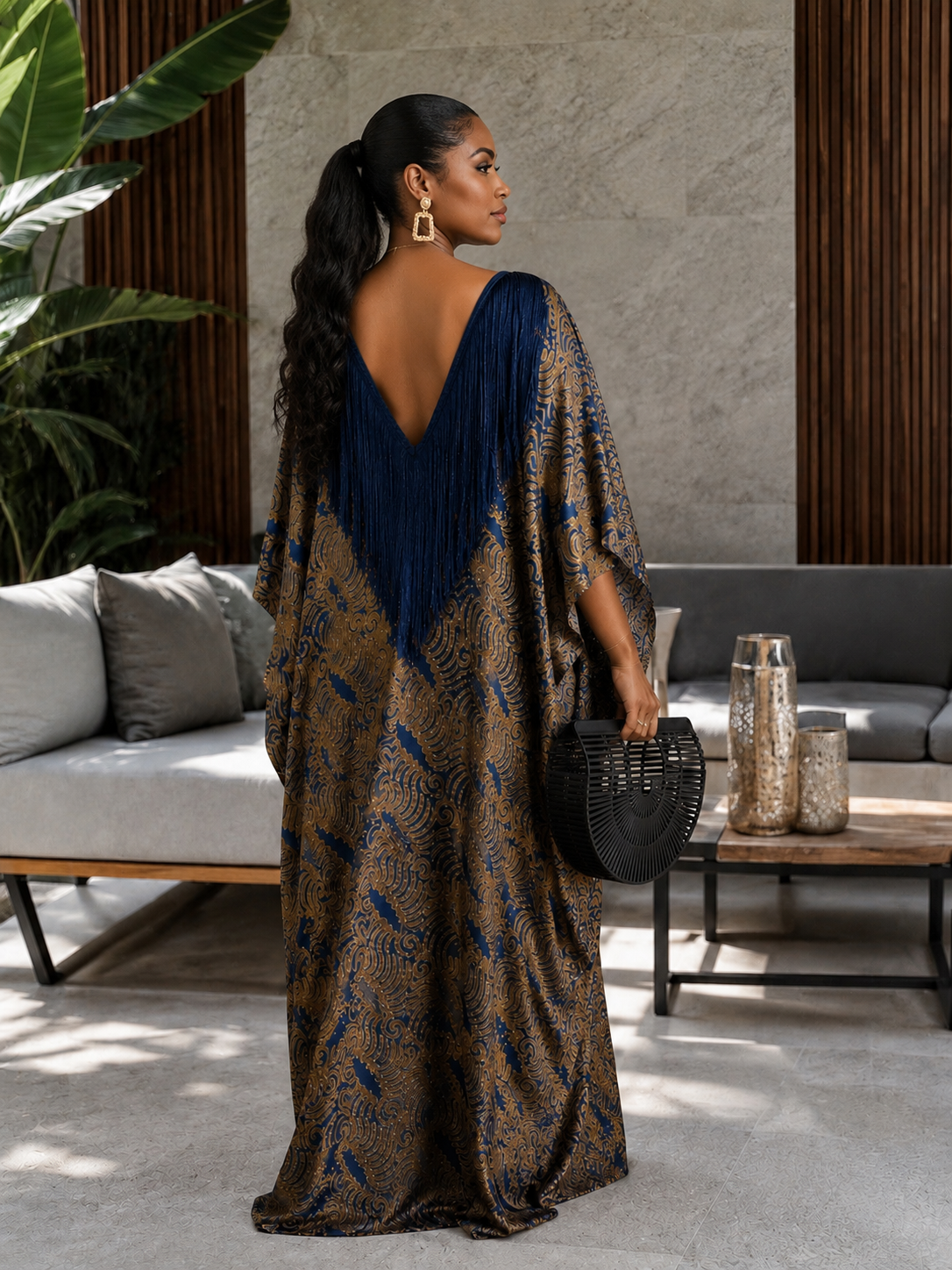 Luxury Navy Fringe African Boubou Maxi Dress – Rich Aunty Kaftan for Women Size 8- 16