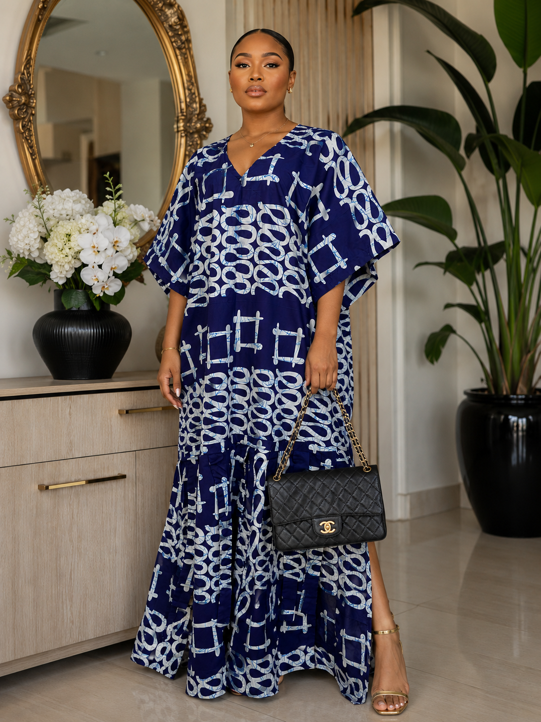 Purple Abstract Print Open Back Oversized Maxi Dress BouBou Kaftan