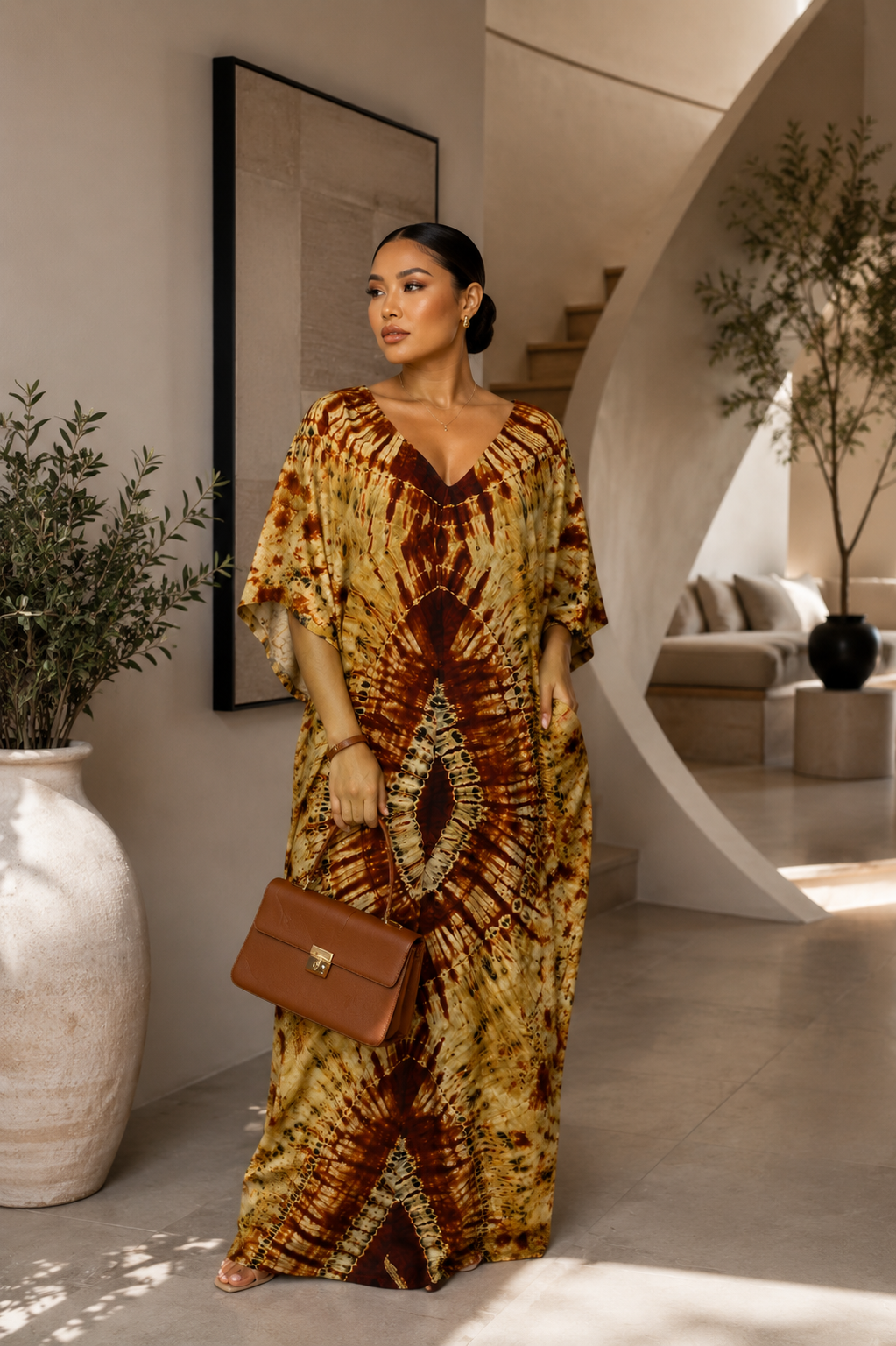 Nude Ocean African Tie-Dye Boubou Maxi Dress – Relaxed Luxury Kaftan for Women  Size UK 8–14