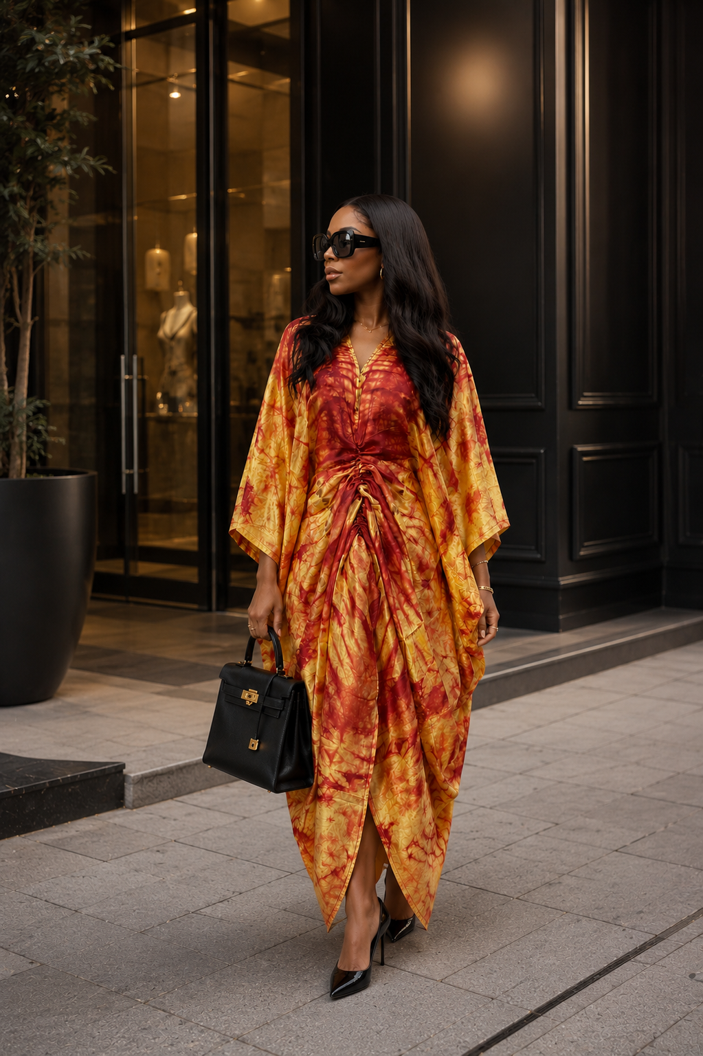 Solara Luxe Tie-Dye Boubou  Kaftan Maxi Dress Summer Size 8-14