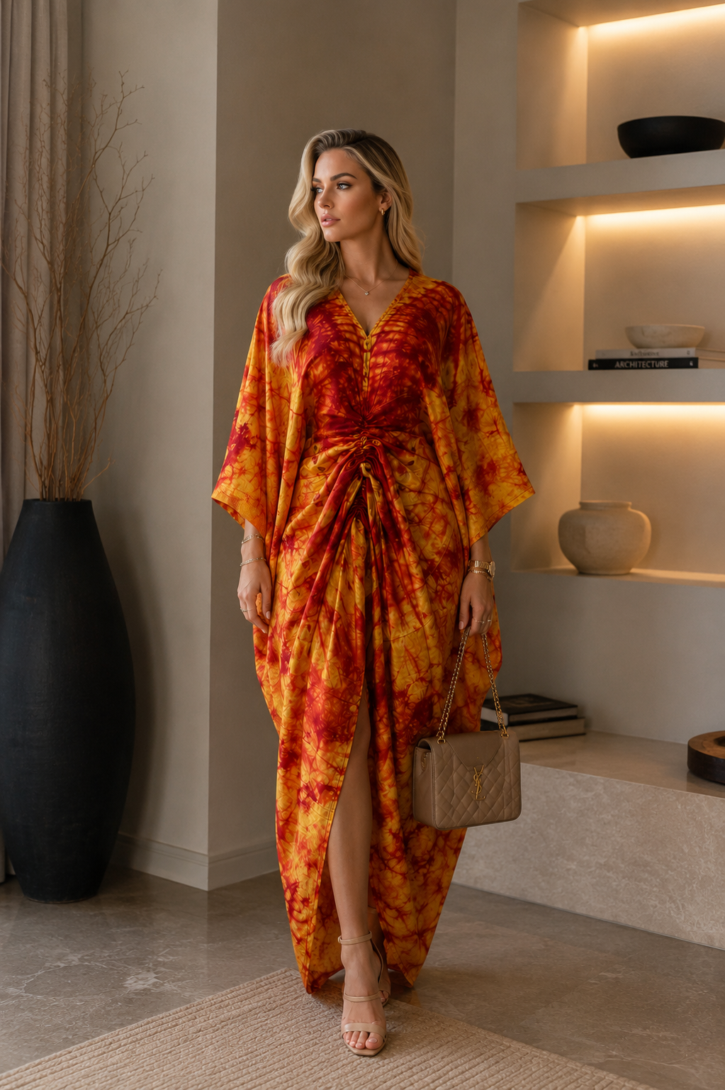 Solara Luxe Tie-Dye Boubou  Kaftan Maxi Dress Summer Size 8-14